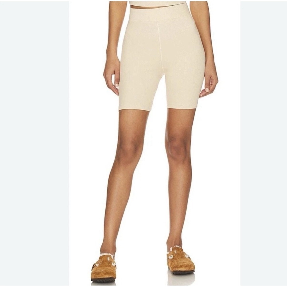 Eberjey Pima Cotton Rib Bike Shorts Small Beige High Rise Lounge
